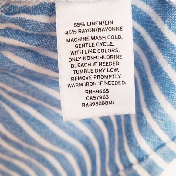 Abound Linen Blend Crop Top S Blue White Striped Peplum Crop Ruffle Sleeveless - Picture 7 of 14